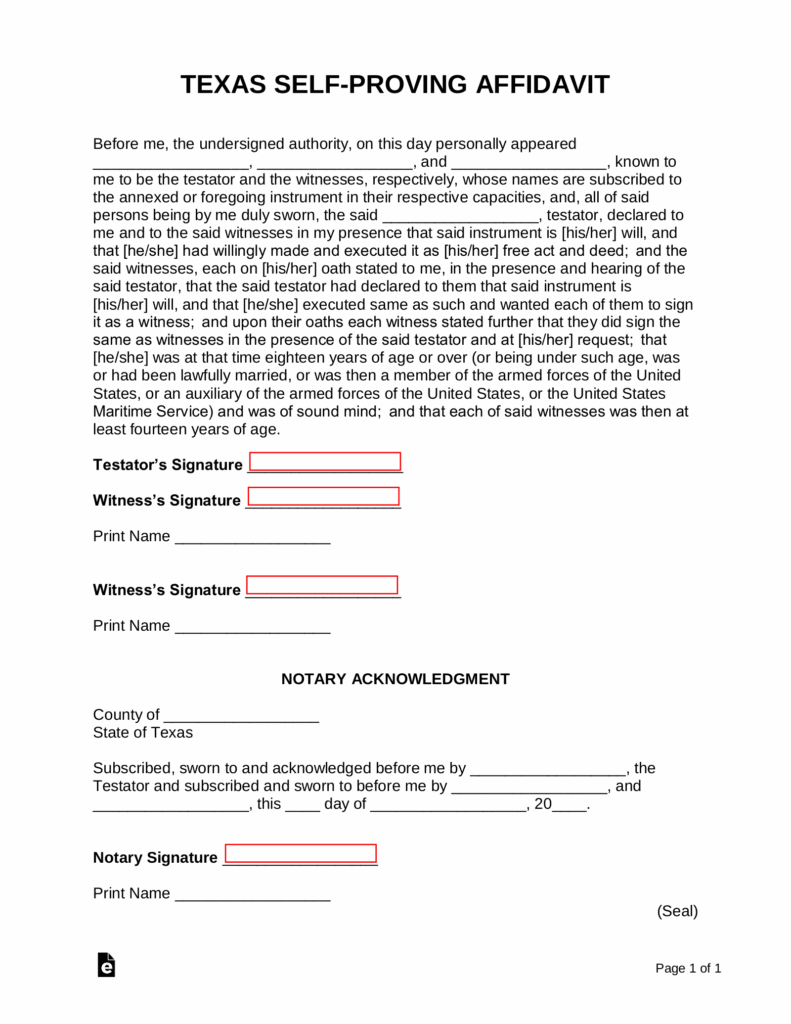 Texas Free Affidavit Forms 2022 PrintableAffidavitForm