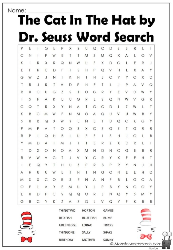 The Cat In The Hat By Dr Seuss Word Search Printable Worksheet