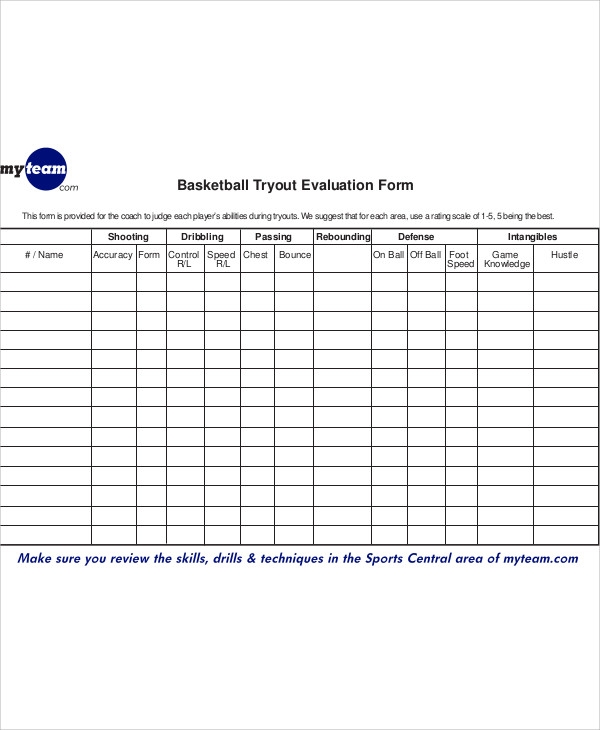 Tryout Evaluation Form Baseball And Printable Printable Forms Free Online