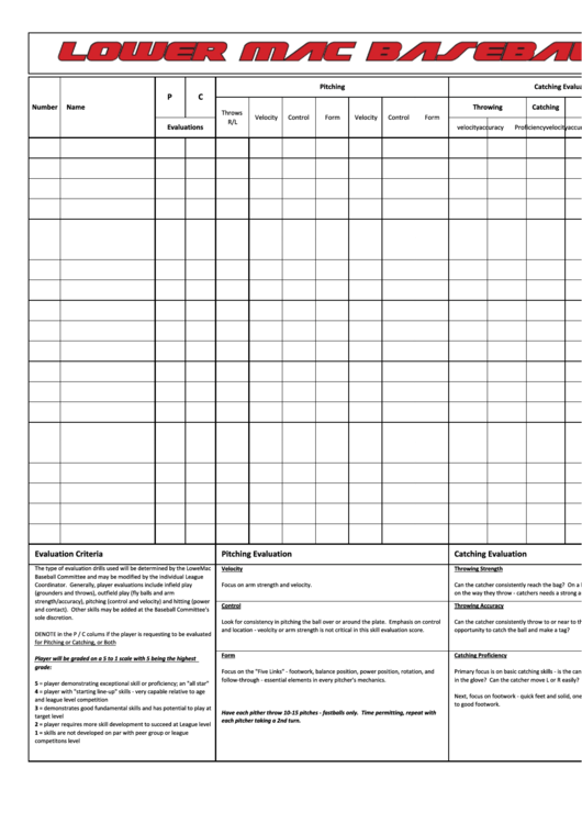 Tryout Evaluation Form Baseball And Printable Printable Forms Free Online