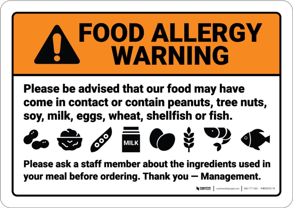Warning Food Allergy Warning Be Advised Food May Contain Wall 
