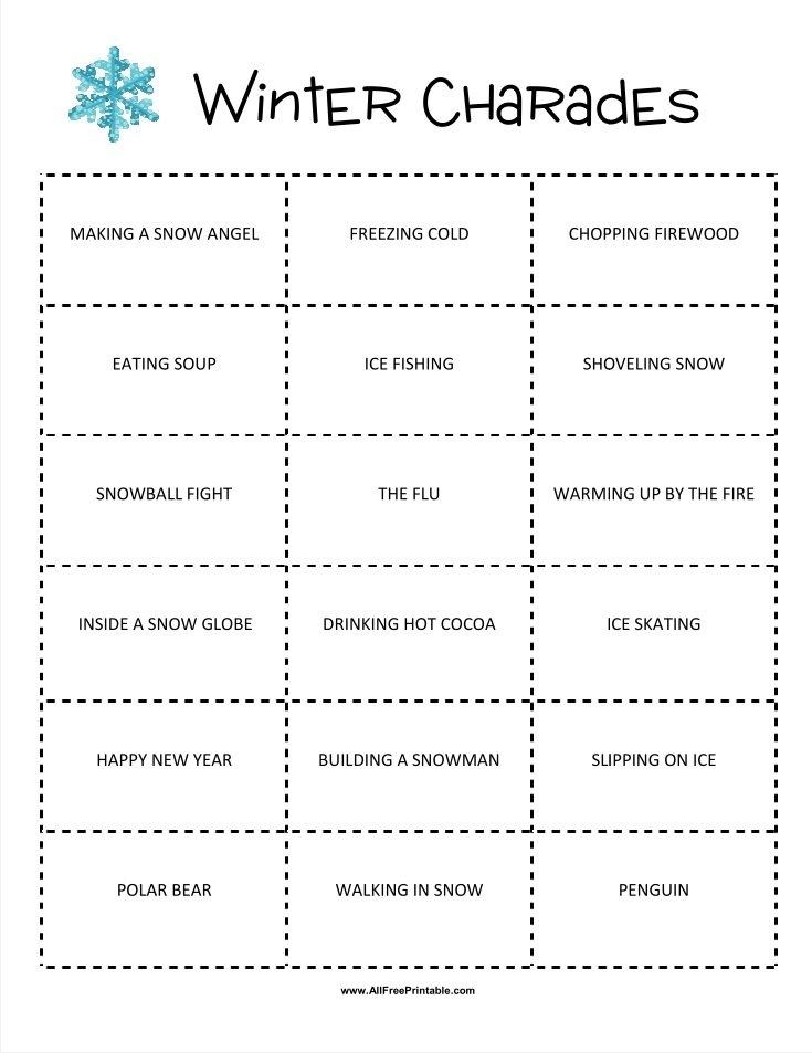 Winter Charades Game Free Printable